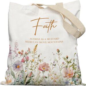 Christian Tote Bag Floral Faith Mustard Seed Bible Verse Canvas Reusable Gift
